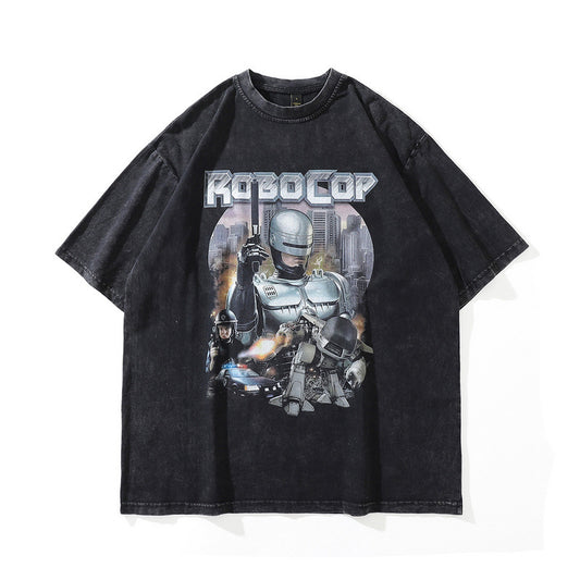 GZ Miami South Shore✥𝔾𝕣𝕠𝕦𝕟𝕕ℤ𝕖𝕣𝕠®✥2023 Southern Clothes Boss/Laughing at You Dare to Wear Series-American Classic RoboCop Heavy Weight Washed Neutral Short-sleeved T-Shirt 