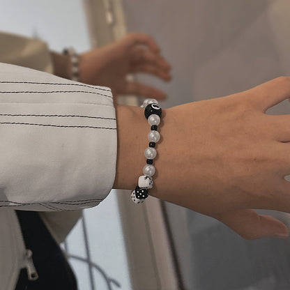 Flexing精品✥𝔾𝕣𝕠𝕦𝕟𝕕ℤ𝕖𝕣𝕠®✥歐美嘻哈8號球仿珍珠彈力串珠手鍊