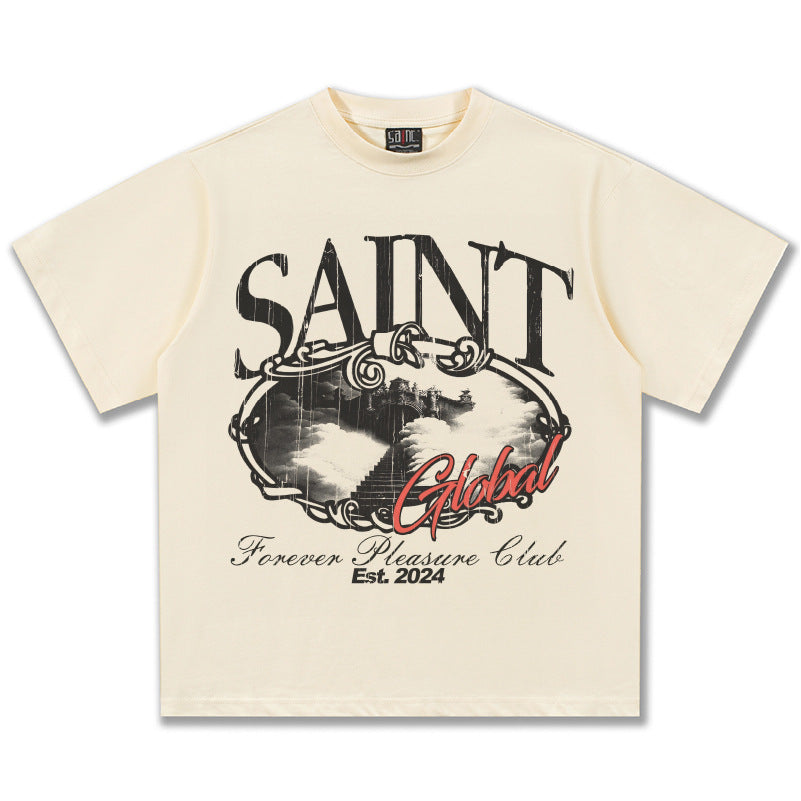 G.Z邁阿密南岸𝔾𝕣𝕠𝕦𝕟𝕕ℤ𝕖𝕣𝕠®✥南裝大佬✥ 美式嘻哈水洗重磅數男女中性Saint短袖上衣T-Shirt(亞洲版型)