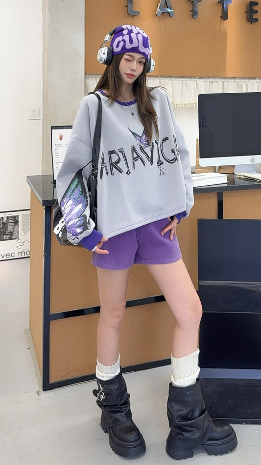 🄶🅁🄾🅄🄽🄳♾🅉🄴🅁🄾25-26SS♾無性別穿搭OverSize美式新款炫彩蝴蝶長袖上衣T-SHIRT(現貨優惠)