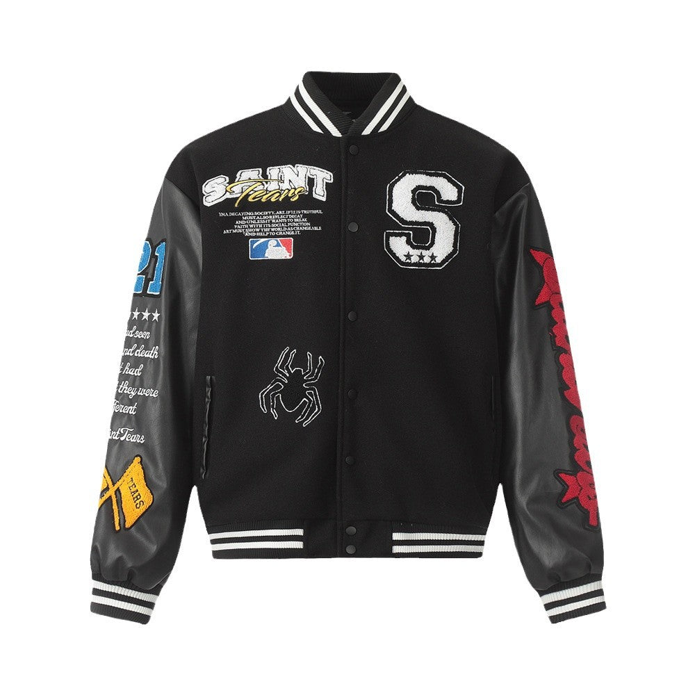 𝔾𝕣𝕠𝕦𝕟𝕕ℤ𝕖𝕣𝕠®2026年秋冬新款美式嘻哈滿版刺繡PU皮革棒球外套