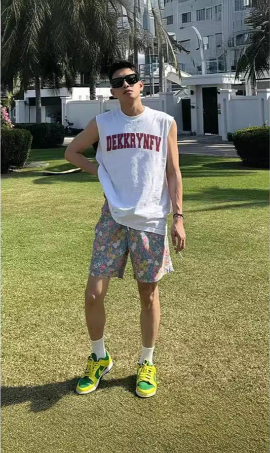 ♠𝔾𝕣𝕠𝕦𝕟𝕕ℤ𝕖𝕣𝕠♠美式風格夏日新款棉質大學字母大尺寸無袖背心