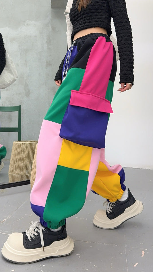 🄶🅁🄾🅄🄽🄳♾🅉🄴🅁🄾25-26SS♾無性別穿搭OverSize美式新款混搭拼色大口袋束口棉長褲