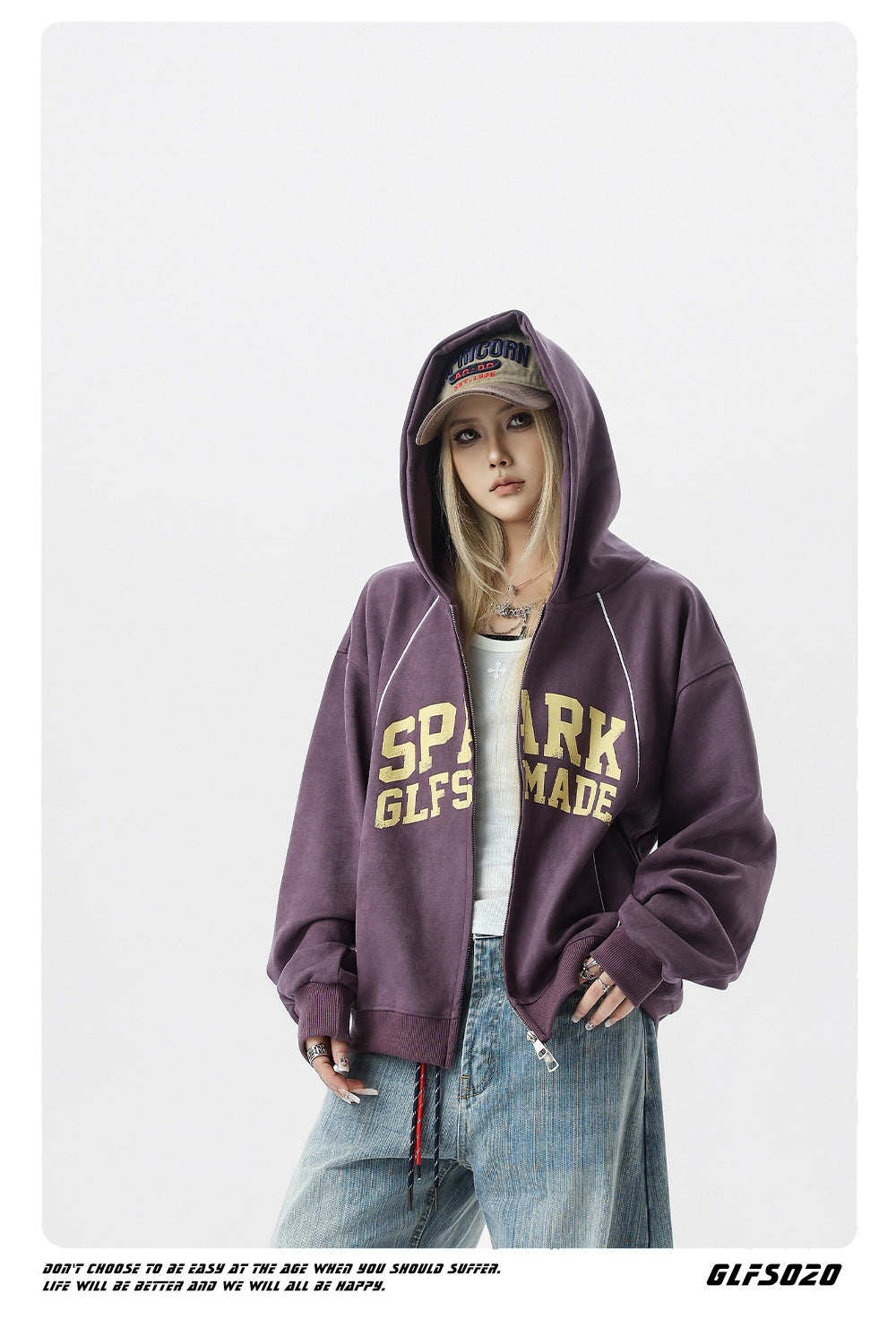 𝔾𝕣𝕠𝕦𝕟𝕕ℤ𝕖𝕣𝕠®2026年秋冬新款油漆字母麂皮絨連帽拉鍊長袖外套