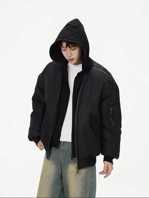 𝔾𝕣𝕠𝕦𝕟𝕕ℤ𝕖𝕣𝕠®2026年秋冬款經典復古假兩件式寬鬆連帽防風保暖飛行夾克外套(限量)