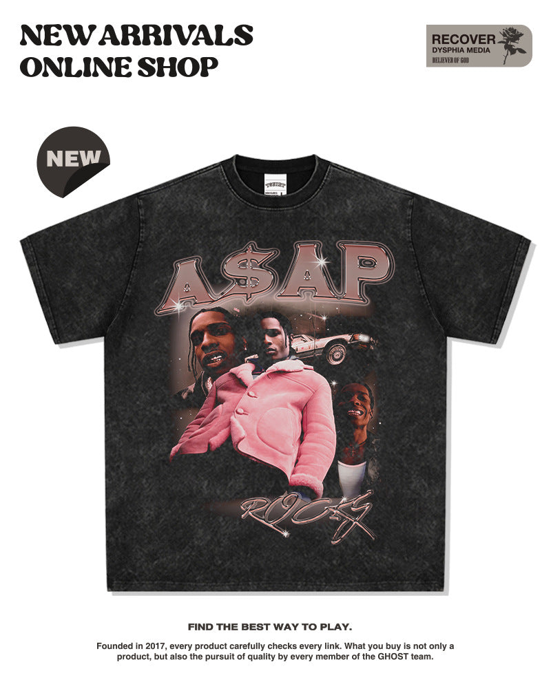 G.Z邁阿密南岸✥𝔾𝕣𝕠𝕦𝕟𝕕ℤ𝕖𝕣𝕠®✥2025年南裝大佬/美式嘻哈寬鬆重磅數A$APROCKY男女中性T-Shirt上衣