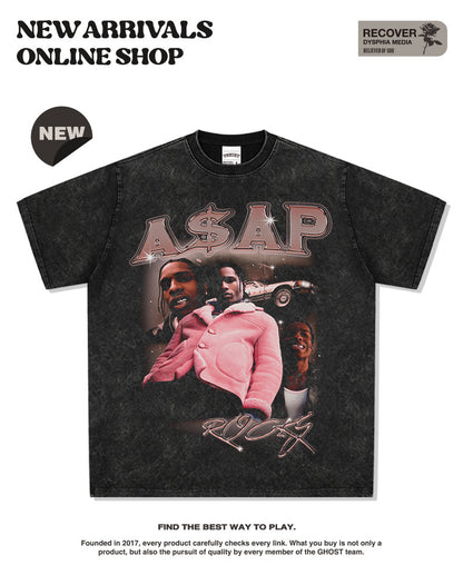 G.Z邁阿密南岸✥𝔾𝕣𝕠𝕦𝕟𝕕ℤ𝕖𝕣𝕠®✥2025年南裝大佬/美式嘻哈寬鬆重磅數A$APROCKY男女中性T-Shirt上衣