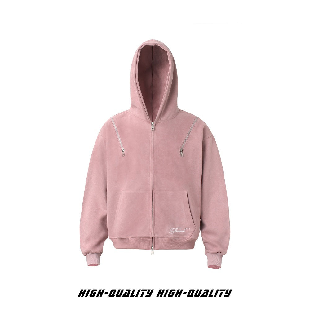 𝔾𝕣𝕠𝕦𝕟𝕕ℤ𝕖𝕣𝕠®2026年秋冬款簡約嘻哈電繡字母連帽長袖外套夾克