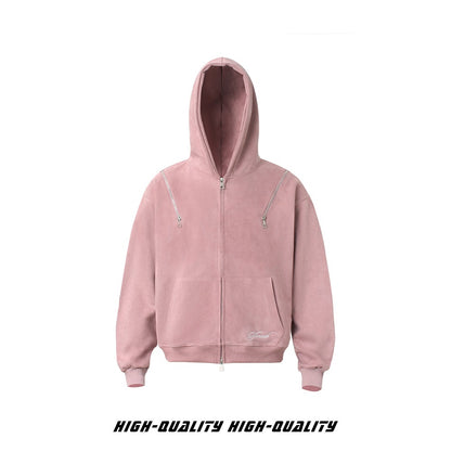 𝔾𝕣𝕠𝕦𝕟𝕕ℤ𝕖𝕣𝕠®2026年秋冬款簡約嘻哈電繡字母連帽長袖外套夾克