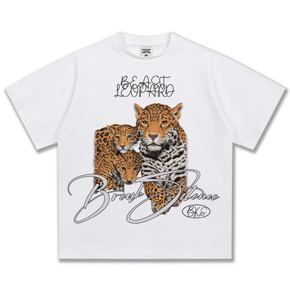 G.Z邁阿密南岸𝔾𝕣𝕠𝕦𝕟𝕕ℤ𝕖𝕣𝕠®✥南裝大佬✥ 美式嘻哈水洗重磅數男女中性油畫美洲豹短袖上衣T-Shirt(亞洲版型)
