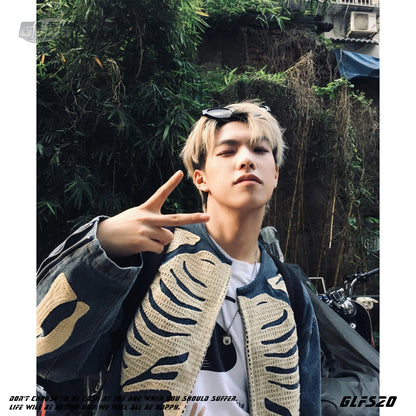 𝔾𝕣𝕠𝕦𝕟𝕕ℤ𝕖𝕣𝕠®2026年秋冬款復古做舊骨架圓領古著夾克牛仔外套