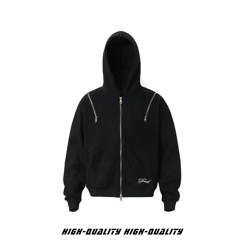 𝔾𝕣𝕠𝕦𝕟𝕕ℤ𝕖𝕣𝕠®2026年秋冬款簡約嘻哈電繡字母連帽長袖外套夾克