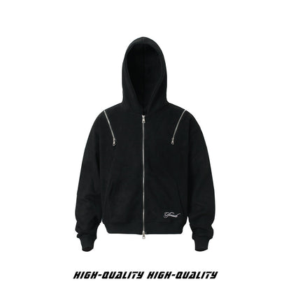 𝔾𝕣𝕠𝕦𝕟𝕕ℤ𝕖𝕣𝕠®2026年秋冬款簡約嘻哈電繡字母連帽長袖外套夾克