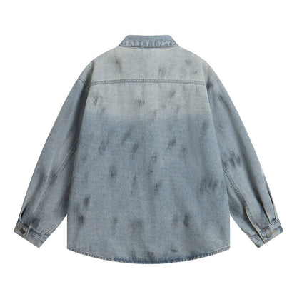 𝔾𝕣𝕠𝕦𝕟𝕕ℤ𝕖𝕣𝕠®2026年秋冬款復古嘻哈做舊潑墨牛仔夾克外套