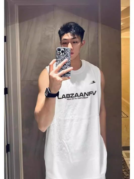 ♠𝔾𝕣𝕠𝕦𝕟𝕕ℤ𝕖𝕣𝕠♠美式風格夏日新款棉質簡約字母大尺寸無袖運動背心