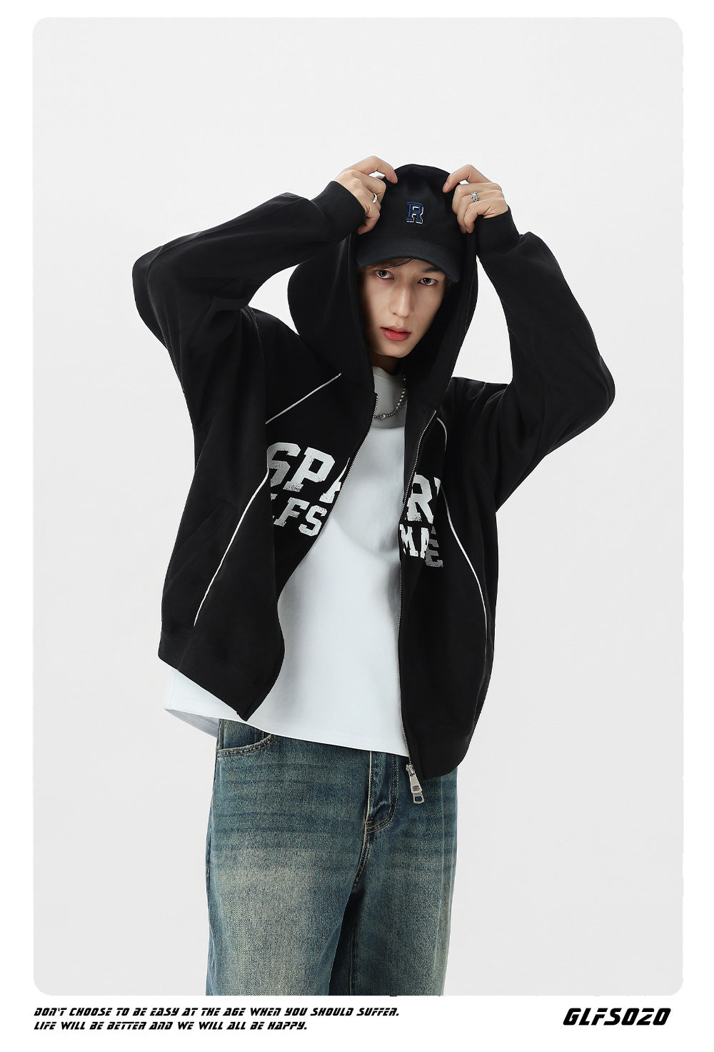 𝔾𝕣𝕠𝕦𝕟𝕕ℤ𝕖𝕣𝕠®2026年秋冬新款油漆字母麂皮絨連帽拉鍊長袖外套