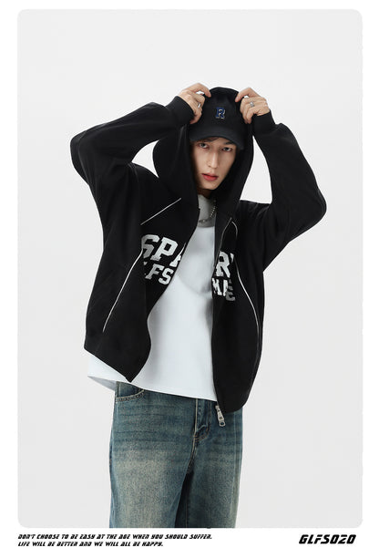 𝔾𝕣𝕠𝕦𝕟𝕕ℤ𝕖𝕣𝕠®2026年秋冬新款油漆字母麂皮絨連帽拉鍊長袖外套