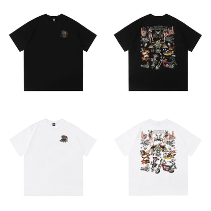 𝔾𝕣𝕠𝕦𝕟𝕕ℤ𝕖𝕣𝕠🎭♠墨西哥♠匪幫⚂2025年⚅美式嘻哈寬鬆彩色機車刺青短袖上衣T-SHIRT