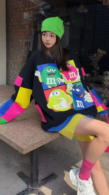 🄶🅁🄾🅄🄽🄳♾🅉🄴🅁🄾25-26SS♾無性別穿搭OverSize美式新款彩虹拚格卡通大學上衣T-SHIRT(現貨優惠)