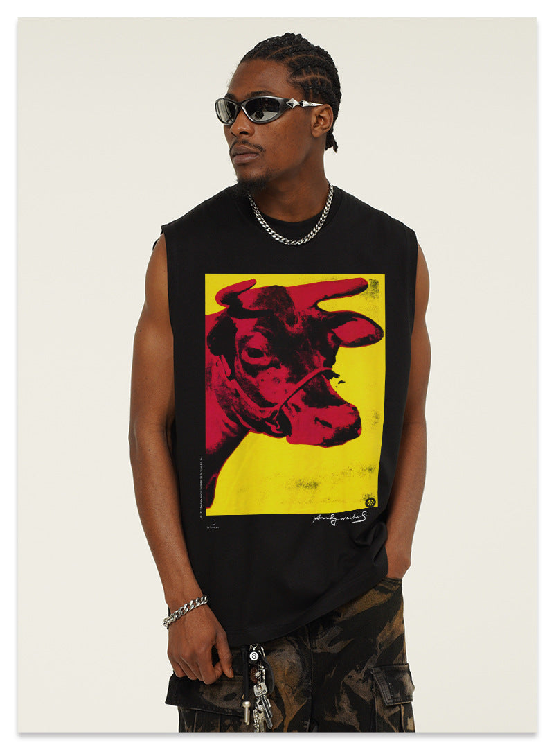 G.Z邁阿密南岸𝔾𝕣𝕠𝕦𝕟𝕕ℤ𝕖𝕣𝕠®✥南裝大佬✥ 美式嘻哈水洗重磅數男女中性牛Cow坎肩背心亞洲版型)