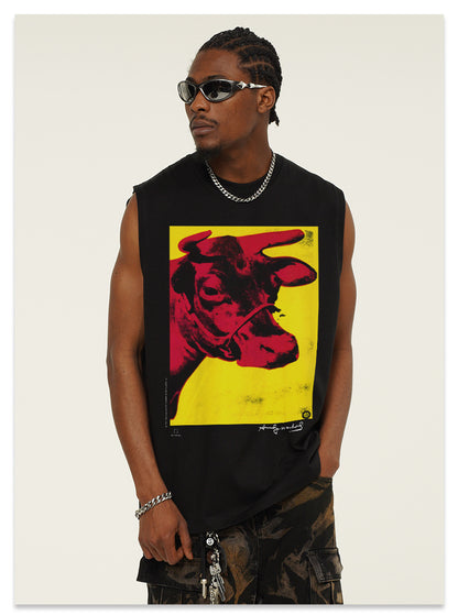 G.Z邁阿密南岸𝔾𝕣𝕠𝕦𝕟𝕕ℤ𝕖𝕣𝕠®✥南裝大佬✥ 美式嘻哈水洗重磅數男女中性牛Cow坎肩背心亞洲版型)