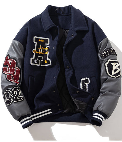 🔥𝔾𝕣𝕠𝕦𝕟𝕕⇔ℤ𝕖𝕣𝕠®25-26年秋冬新款vintag復古翻領PU皮革電繡大學棒球外套