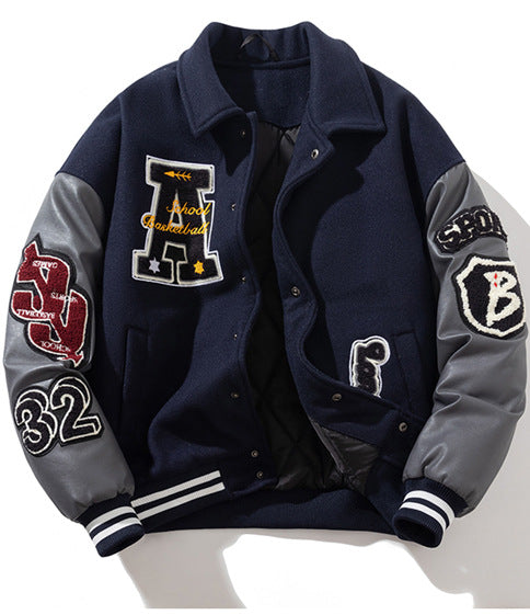 🔥𝔾𝕣𝕠𝕦𝕟𝕕⇔ℤ𝕖𝕣𝕠®25-26年秋冬新款vintag復古翻領PU皮革電繡大學棒球外套