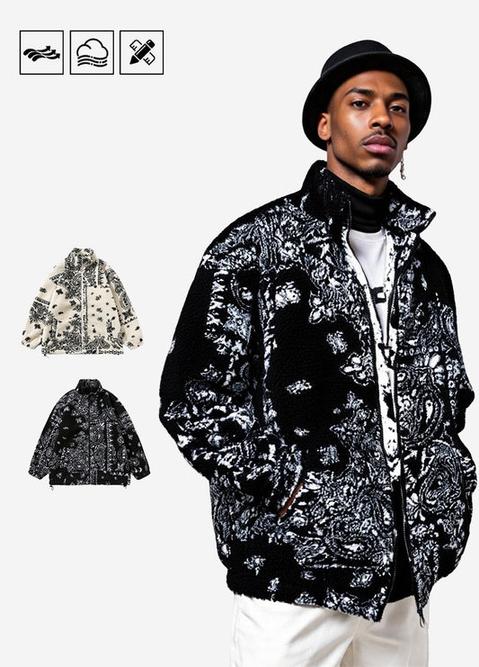 G.Z邁阿密南岸𝔾𝕣𝕠𝕦𝕟𝕕ℤ𝕖𝕣𝕠®✥南裝大佬✥ 美式嘻哈搖粒絨腰果花立領保暖外套(限量)