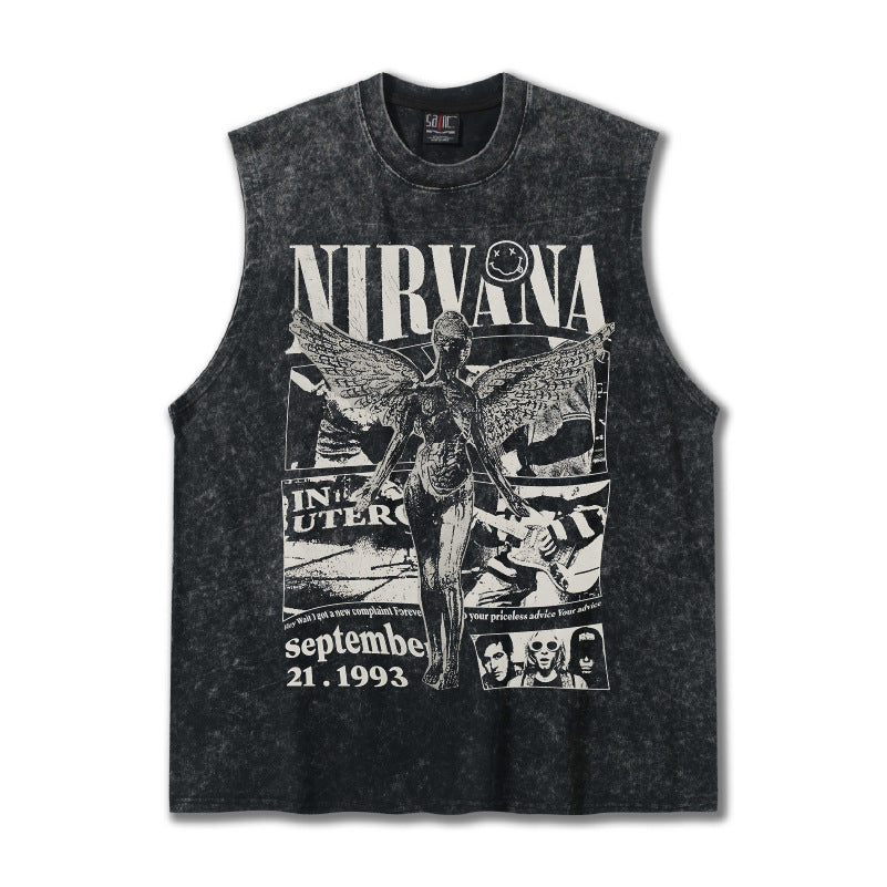 G.Z邁阿密南岸𝔾𝕣𝕠𝕦𝕟𝕕ℤ𝕖𝕣𝕠®✥南裝大佬✥ 美式嘻哈水洗重磅數男女中性NIRVANA坎肩背心亞洲版型)