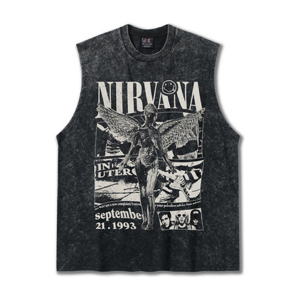 G.Z邁阿密南岸𝔾𝕣𝕠𝕦𝕟𝕕ℤ𝕖𝕣𝕠®✥南裝大佬✥ 美式嘻哈水洗重磅數男女中性NIRVANA坎肩背心亞洲版型)