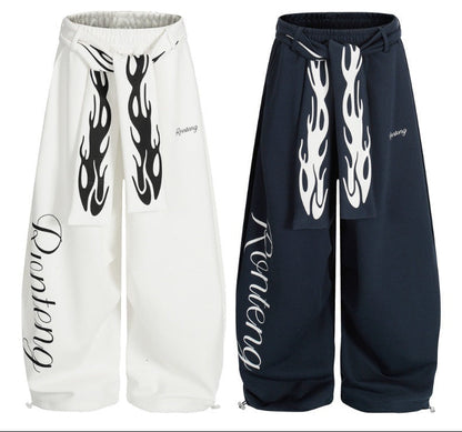 𝔾𝕣𝕠𝕦𝕟𝕕ℤ𝕖𝕣𝕠®2026年秋冬款嘻哈新款火焰腰帶束口彎刀運動長褲
