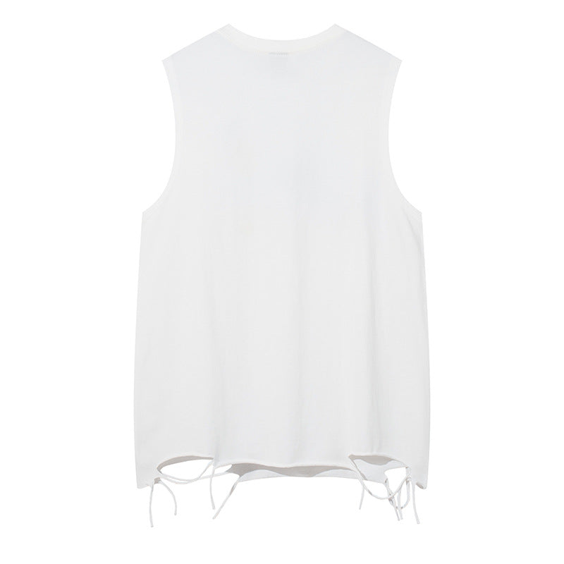 ♠𝔾𝕣𝕠𝕦𝕟𝕕ℤ𝕖𝕣𝕠♠美式風格夏日新款水洗破壞厚磅刺繡蝴蝶漆坎肩無袖背心