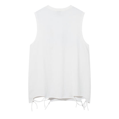 ♠𝔾𝕣𝕠𝕦𝕟𝕕ℤ𝕖𝕣𝕠♠美式風格夏日新款水洗破壞厚磅刺繡蝴蝶漆坎肩無袖背心