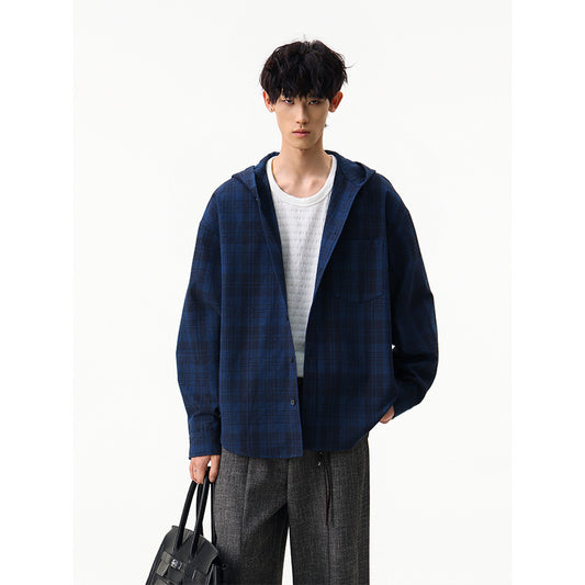 𝔾𝕣𝕠𝕦𝕟𝕕ℤ𝕖𝕣𝕠®2026年秋冬款復古新款修身版連帽垂感長袖夾克襯衫