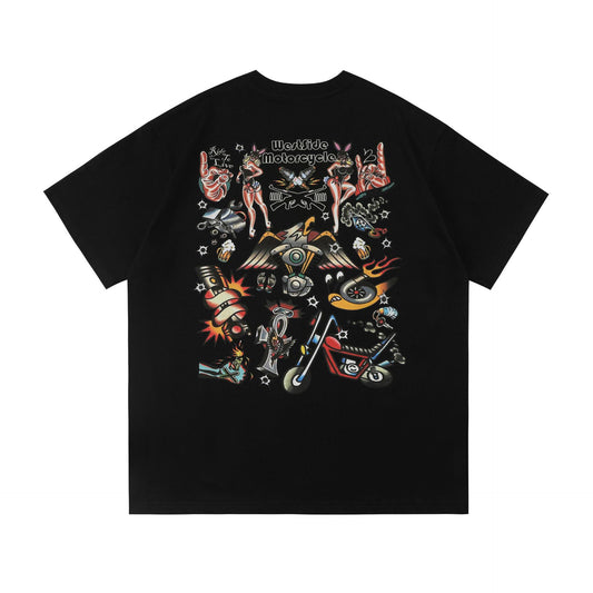 𝔾𝕣𝕠𝕦𝕟𝕕ℤ𝕖𝕣𝕠🎭♠墨西哥♠匪幫⚂2025年⚅美式嘻哈寬鬆彩色機車刺青短袖上衣T-SHIRT