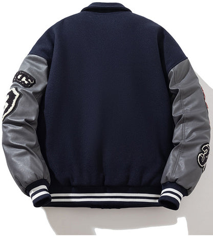 🔥𝔾𝕣𝕠𝕦𝕟𝕕⇔ℤ𝕖𝕣𝕠®25-26年秋冬新款vintag復古翻領PU皮革電繡大學棒球外套