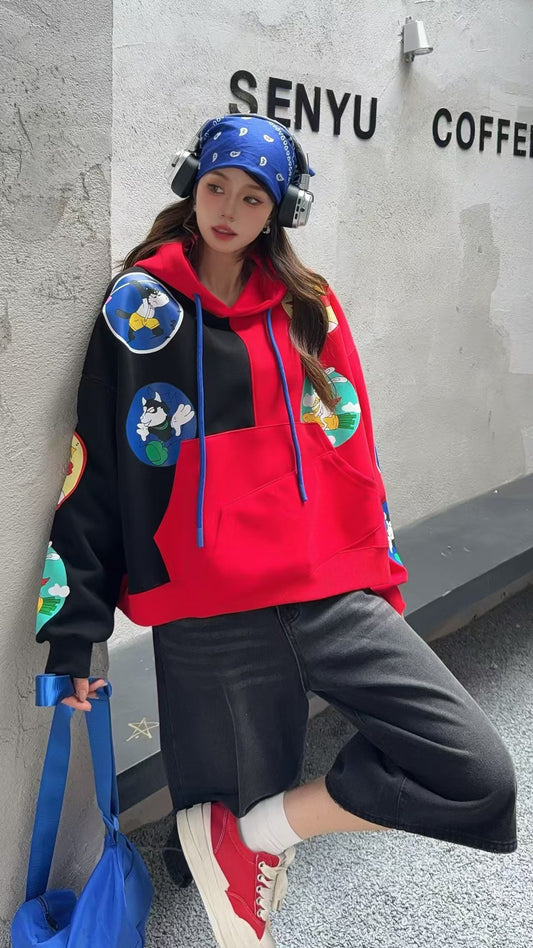 🄶🅁🄾🅄🄽🄳♾🅉🄴🅁🄾25-26SS♾無性別穿搭OverSize美式新款雙色卡通連帽長袖上衣T-SHIRT(現貨優惠)