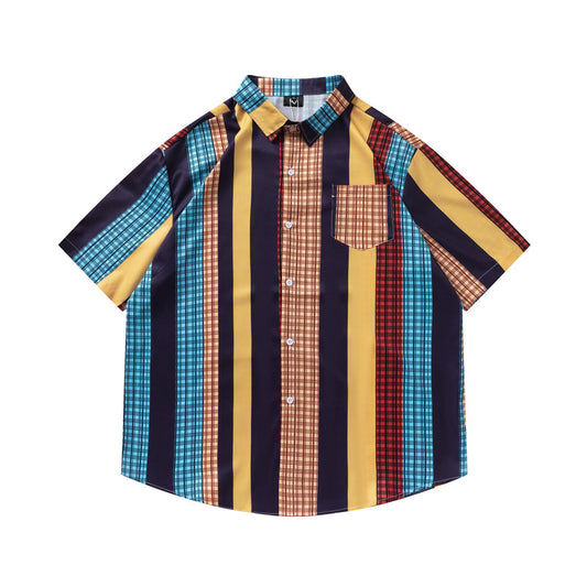 G.Z 邁阿密南岸✥𝔾𝕣𝕠𝕦𝕟𝕕ℤ𝕖𝕣𝕠®✥２０２4南裝大佬/美式嘻哈古巴開領直條紋中性短袖襯衫