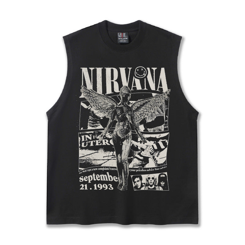 G.Z邁阿密南岸𝔾𝕣𝕠𝕦𝕟𝕕ℤ𝕖𝕣𝕠®✥南裝大佬✥ 美式嘻哈水洗重磅數男女中性NIRVANA坎肩背心亞洲版型)