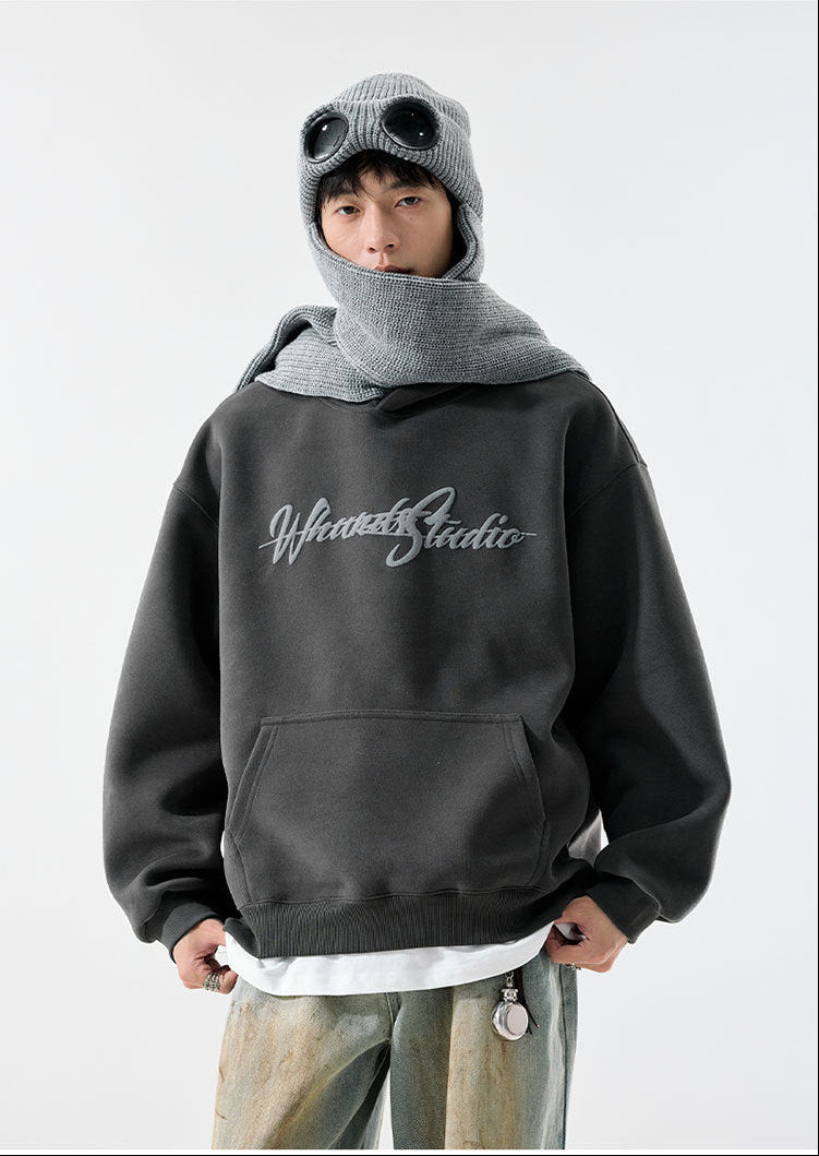 𝔾𝕣𝕠𝕦𝕟𝕕ℤ𝕖𝕣𝕠®2026年秋冬款復古發泡字母寬鬆連帽長袖大學T-SHIRT