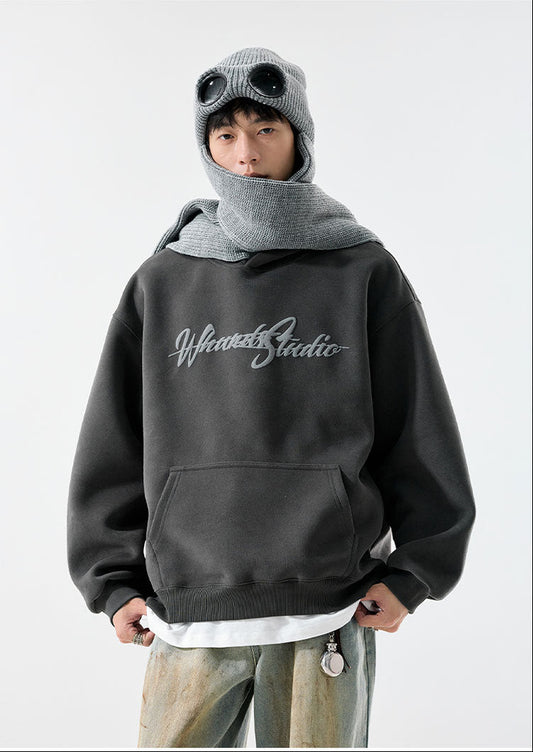 𝔾𝕣𝕠𝕦𝕟𝕕ℤ𝕖𝕣𝕠®2026年秋冬款復古發泡字母寬鬆連帽長袖大學T-SHIRT