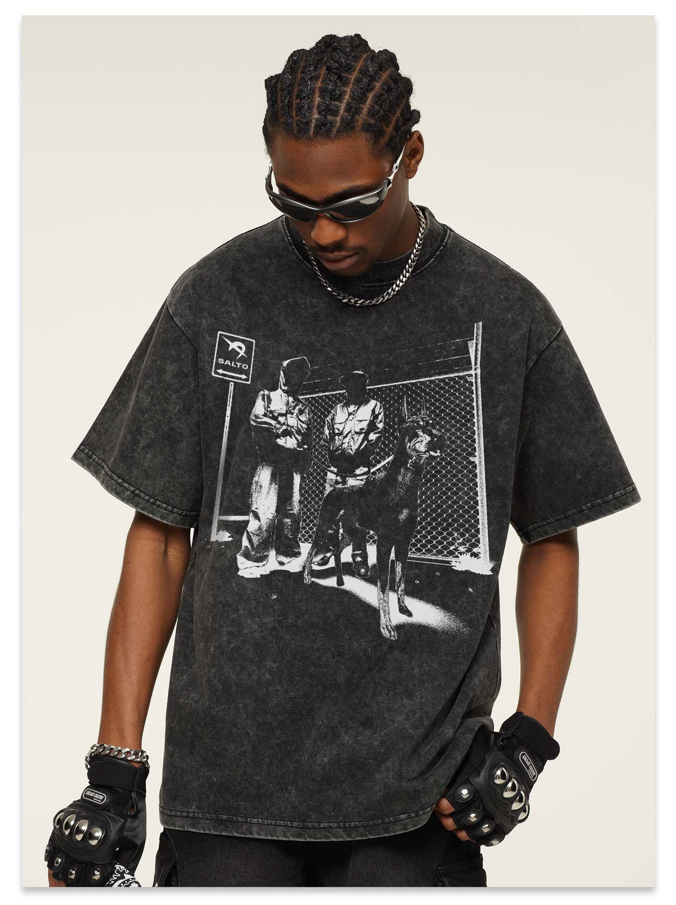 G.Z邁阿密南岸𝔾𝕣𝕠𝕦𝕟𝕕ℤ𝕖𝕣𝕠®✥南裝大佬✥ 美式嘻哈水洗重磅數男女中性杜賓犬短袖上衣T-Shirt(亞洲版型)