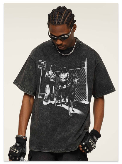 G.Z邁阿密南岸𝔾𝕣𝕠𝕦𝕟𝕕ℤ𝕖𝕣𝕠®✥南裝大佬✥ 美式嘻哈水洗重磅數男女中性杜賓犬短袖上衣T-Shirt(亞洲版型)