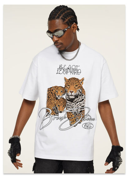 G.Z邁阿密南岸𝔾𝕣𝕠𝕦𝕟𝕕ℤ𝕖𝕣𝕠®✥南裝大佬✥ 美式嘻哈水洗重磅數男女中性油畫美洲豹短袖上衣T-Shirt(亞洲版型)