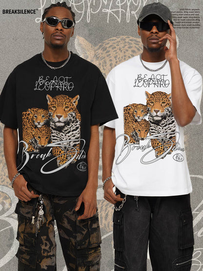 G.Z邁阿密南岸𝔾𝕣𝕠𝕦𝕟𝕕ℤ𝕖𝕣𝕠®✥南裝大佬✥ 美式嘻哈水洗重磅數男女中性油畫美洲豹短袖上衣T-Shirt(亞洲版型)