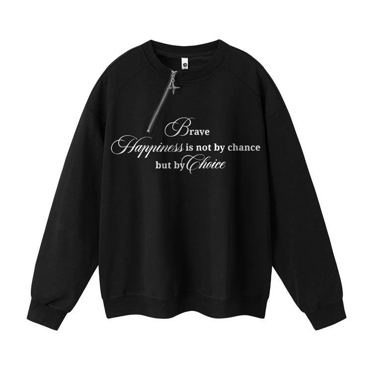 𝔾𝕣𝕠𝕦𝕟𝕕ℤ𝕖𝕣𝕠®2026年秋冬款新款不規則斜口拉鍊圓領長袖上衣T-shrit