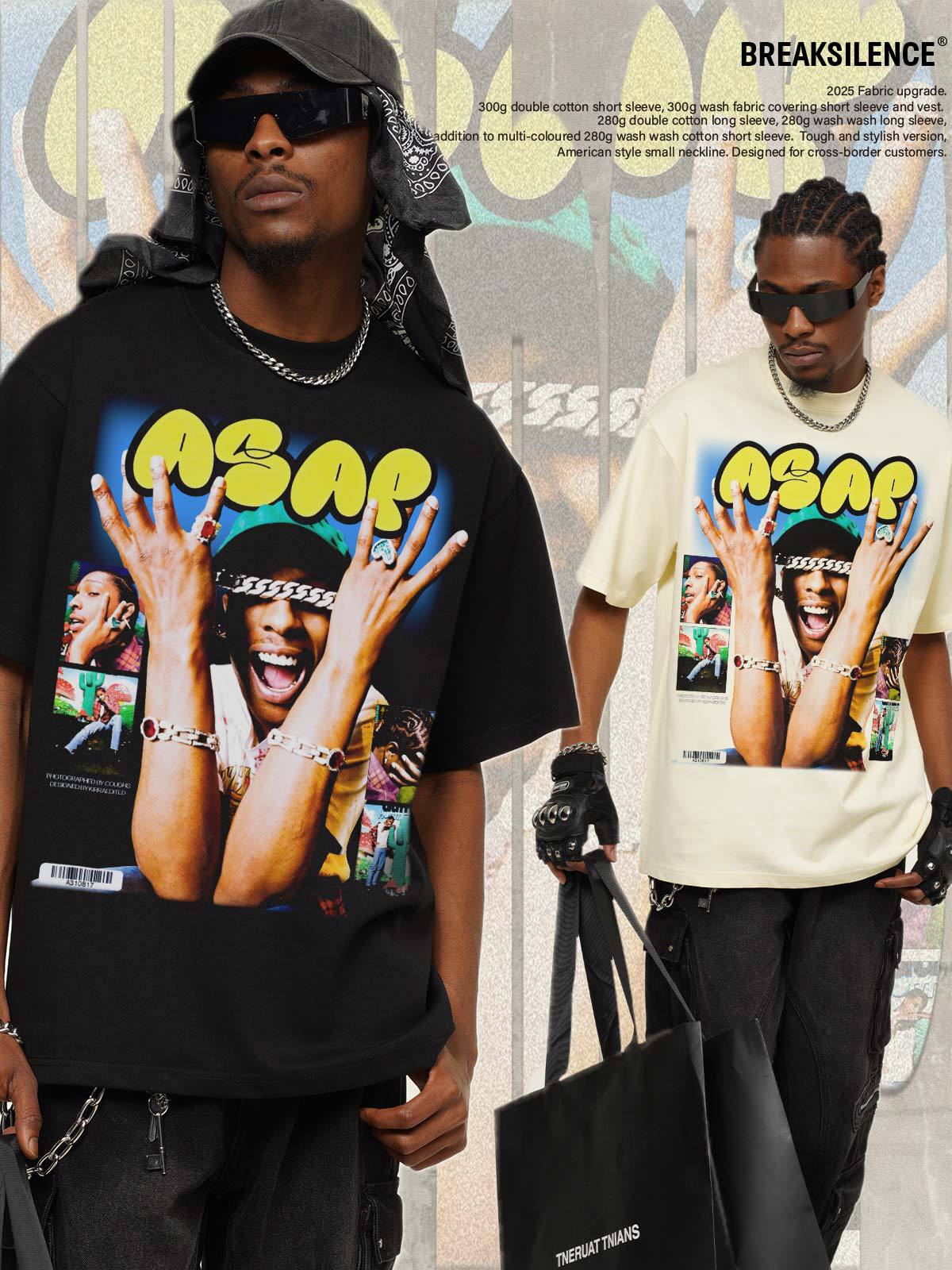 G.Z邁阿密南岸𝔾𝕣𝕠𝕦𝕟𝕕ℤ𝕖𝕣𝕠®✥南裝大佬✥ 美式嘻哈水洗重磅數男女中性AsapRocky短袖上衣T-Shirt(亞洲版型)