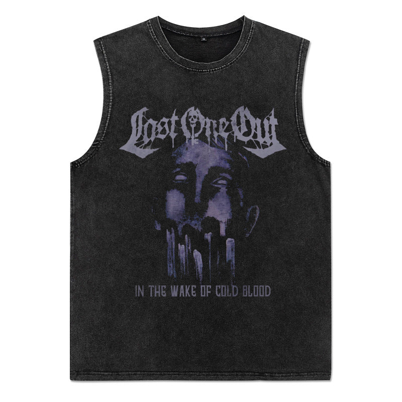 ♠ 𝔾𝕣𝕠𝕦𝕟𝕕ℤ𝕖𝕣𝕠♠美式風格夏日新款水洗厚磅數字母面具坎肩無袖背心T-Shirt