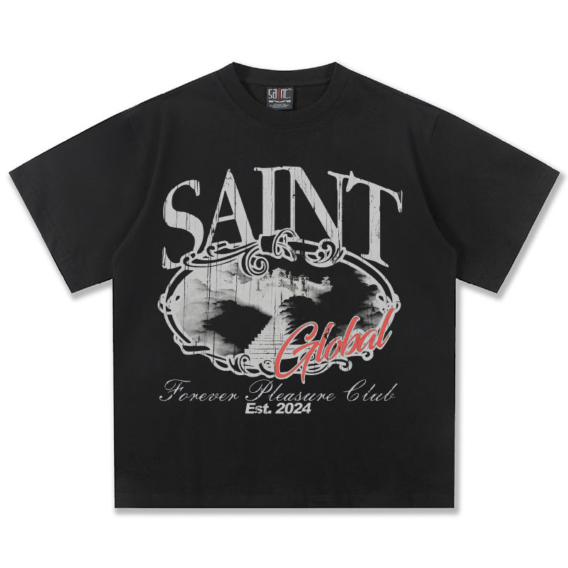 G.Z邁阿密南岸𝔾𝕣𝕠𝕦𝕟𝕕ℤ𝕖𝕣𝕠®✥南裝大佬✥ 美式嘻哈水洗重磅數男女中性Saint短袖上衣T-Shirt(亞洲版型)