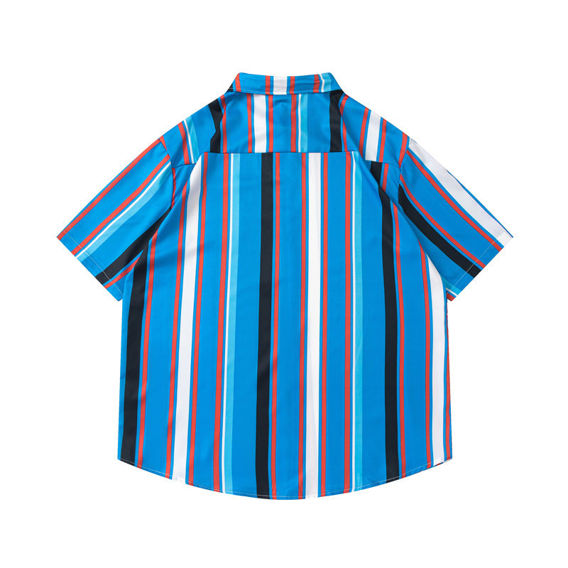 G.Z 邁阿密南岸✥𝔾𝕣𝕠𝕦𝕟𝕕ℤ𝕖𝕣𝕠®✥２０２4南裝大佬/美式嘻哈古巴開領藍紅條紋中性短袖襯衫